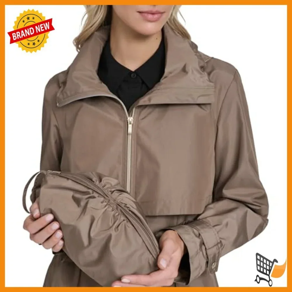 Waterproof Trench Coat with Stow Away Hood, Adjustable Fit